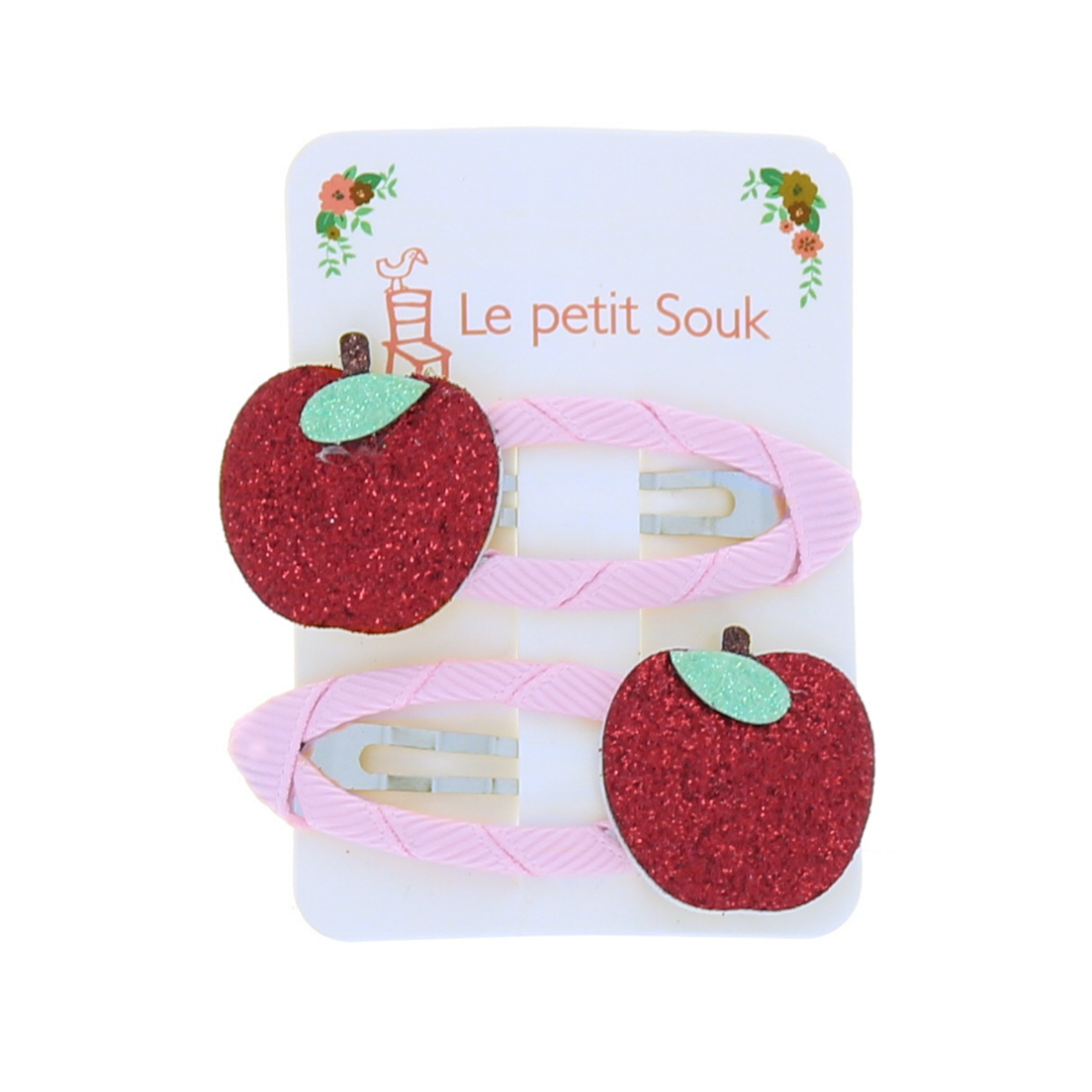 Lot de 2 barrettes pomme rouge