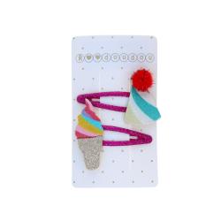 Lot de 2 barrettes chapeau et glace