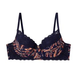 Pomm'Poire Soutien-gorge ampliforme coque moulée en dentelle française bleu navy Yaoundé