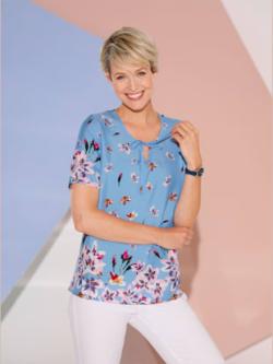Tunique lien à nouer à l'encolure - bleu ciel imprimé - 46 - Moda Vilona