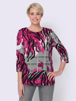 T-shirt à manches 3/4 imprimé animal décoratif - écru-mauve-imprimé - 40 - Moda Vilona