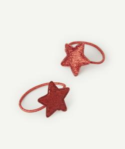 Lot de 2 élastiques fille avec étoiles pailletées rouges - TU