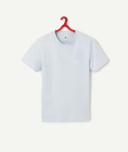 T-shirt manches courtes en coton bio bleu clair avec broderie - S