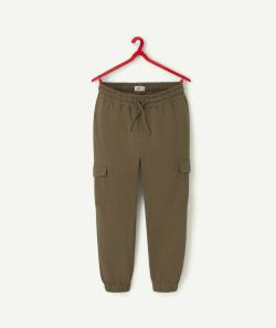 Jogging garçon en coton bio kaki avec poches cargo - XXS