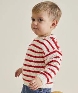 Pull en tricot bébé garçon en coton bio avec rayures rouge - 24 M