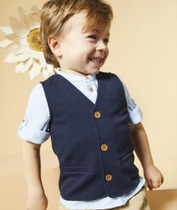 Veste de costume sans manches bébé garçon bleu marine boutons effet bois - 24 M