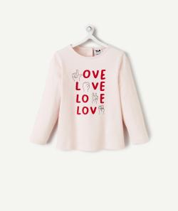T-shirt bébé fille en coton bio rose avec messages animés love - 6 M