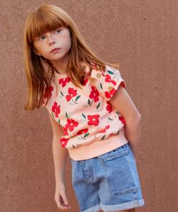 Sweat sans manches filles en fibres recyclées rose imprimé fleuri - 8 A