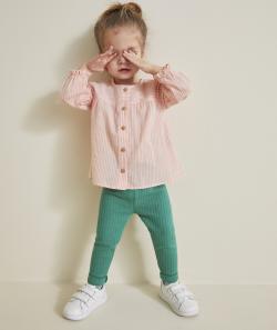 Legging bébé fille en coton bio côtelé vert - 3 M