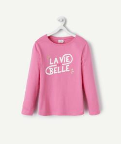 T-shirt fille en coton biologique rose avec avec message thème la vie - 6 A