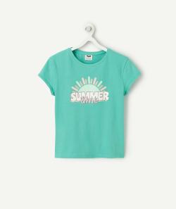 T-shirt manches courtes fille en coton bio vert thème summer - 8 A