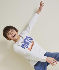 T-shirt manches longues garçon en coton bio gris chiné thème tokyo - 4 A