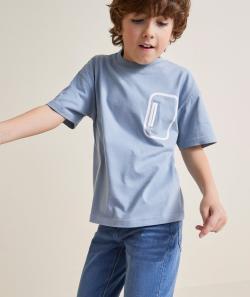 T-shirt garçon en coton biologique bleu ciel avec détail poche - 12 A