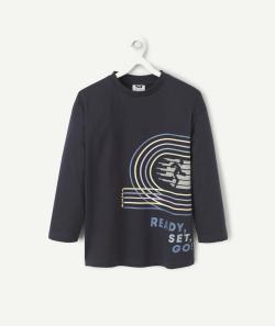 T-shirt manches longues garçon en coton bio bleu marine thème sport - 6 A