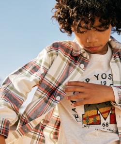 Chemise à carreaux garçon en coton bio vert et orange - 5 A
