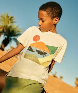 T-shirt manches courtes garçon en coton bio écru thème canoë - 5 A