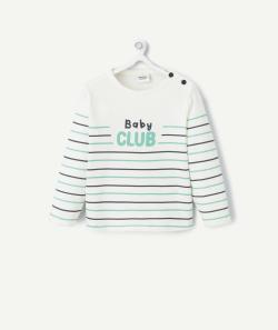 T-shirt bébé garçon en coton bio imprimé à rayures avec message - 3 M