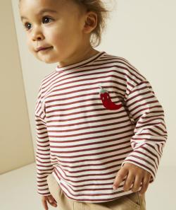 T-shirt bébé garçon en coton bio rayé et poivron brodé - 36 M