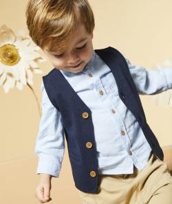 Chemise bleu ciel bébé garçon avec col tunisien et poche - 9 M