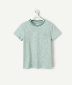 T-shirt garçon en coton bio vert avec poche et imprimé fines rayures - 6 A