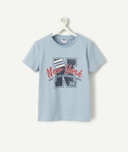 T-shirt garçon en coton bio bleu avec messages new york et lettre - 12 A