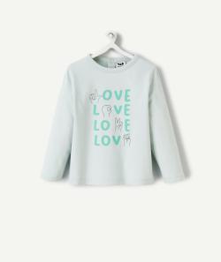 T-shirt bébé fille en coton bio vert avec messages animés love - 36 M