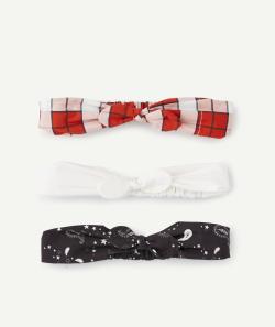 Lot de 3 bandeaux fille noir blanc et rouge avec imprimés - 8-14 A