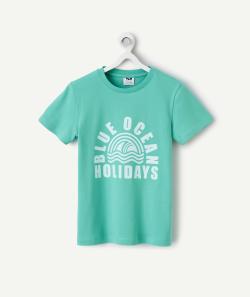 T-shirt manches courtes garçon en coton bio vert avec motif océan - 8 A
