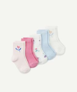 Lot de 5 paires de chaussettes bébé fille thème fleurs - 21-23