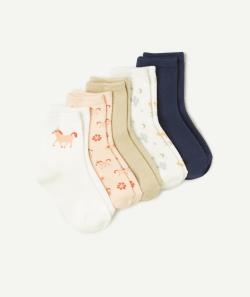 Lot de 5 paires de chaussettes fille thème licorne bleu rose et couleur dorée - 24-26