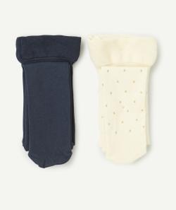 Lot de 2 paire de collants bébé fille bleu et blanc à pois - 15-17