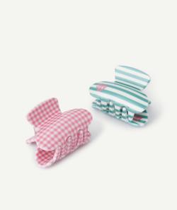 Lot de 2 pinces fille rose et vert avec imprimé rayures et carreaux - TU