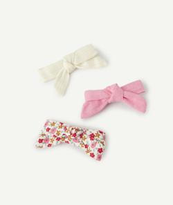 Lot de 3 barrettes fille noeud unie côtelée et imprimée - TU