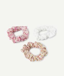 Lot de 3 chouchous fille imprimés fleuris et uni blanc - TU
