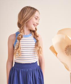 Haut sans manches fille encolure américaine en coton bio coloré - 4 A