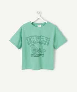 T-shirt oversize fille en coton bio vert avec message fresh et citron - 6 A
