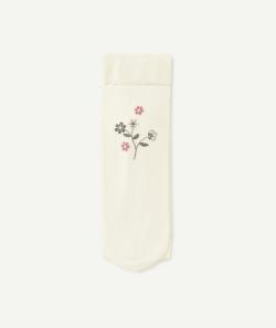 Collants en voile fille écrus avec motif de fleurs - 31-34