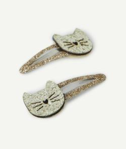 Lot de 2 barrettes bébé fille couleur dorée avec chats - TU