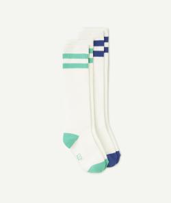 Lot de 2 paires de chaussettes hautes fille en coton bio avec bandes colorées - 31-34