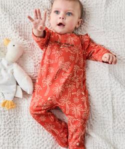 Dors-bien bébé en coton bio rouille avec imprimé palmiers et oiseaux - 6 M