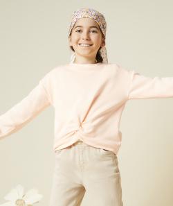 Sweat manches longues fille orange néon avec noeud sur le bas - 5 A