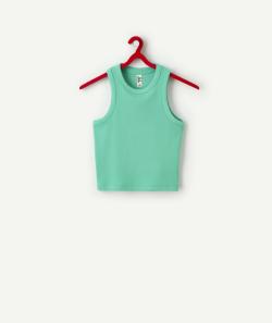 Débardeur court fille en coton biologique côtelé vert - M
