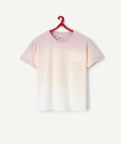 T-shirt fille en coton bio tie and dye mauve et rose avec messages - XXS