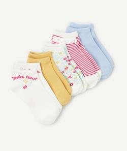 Lot de 5 paires de socquettes fille avec imprimés fleurs et rayures - 27-30