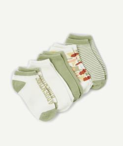 Lot de 5 paires de socquettes garçon vert et blanc avec imprimés - 38-40