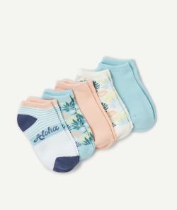 Lot de 5 paires de socquettes garçon vert blanc et orange thème aloha - 31-34