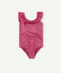 Maillot de bain 1 pièce fille en fibres recyclées rose pailleté - 6 A