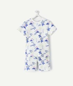 Pyjama manches courtes garçon en coton bio blanc imprimé palmiers - 5 A