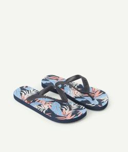 Tong garçon bleu marine imprimé tropical - 34-35
