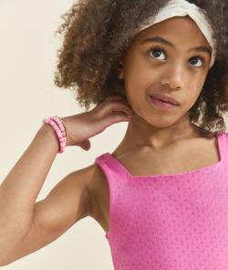 Débardeur fille en coton bio et tricot ajouré rose avec noeud - 4 A